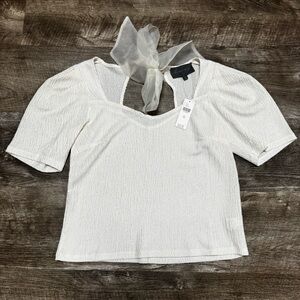 Sunday in Brooklyn by Anthropologie Ivory Puff Sleeve Tie Back Shirt Size XS NWT